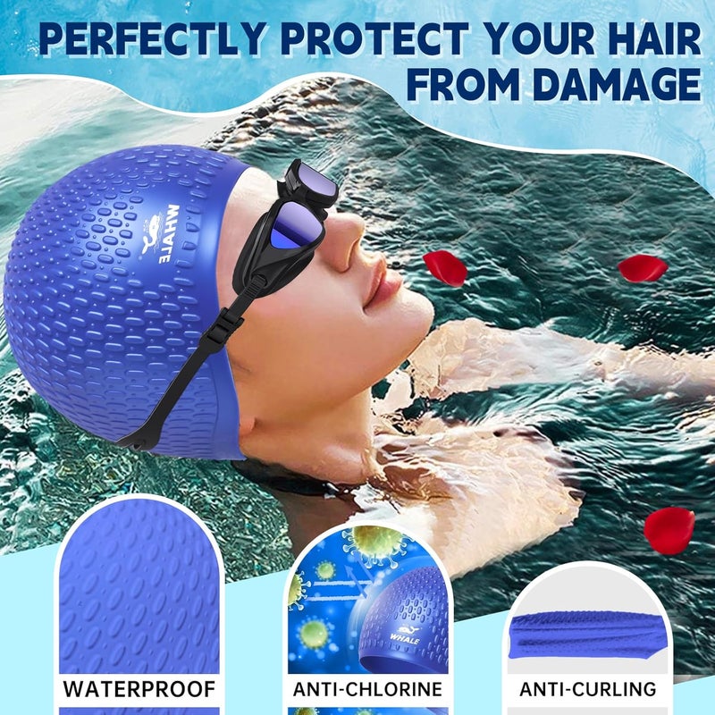 Whale Whlae Extra-Large Swim Cap, Featuring A Durable Silicone Strap and Waterproof Ear Design, Suitable for Long Hair, Thick Curly Hair and African Braids - Image 2